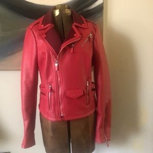 Red vegan leather biker jacket sz M by Express